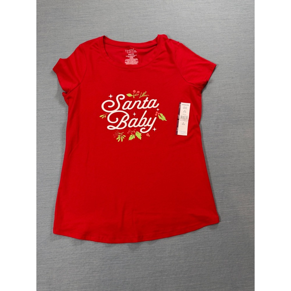 Time and Tru Santa Baby Maternity Tee Women S Red NWT Christmas Graphic Shirt
